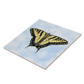 Yellow Swallowtail Butterfly on Blue Sky Custom Fliese (Seite)