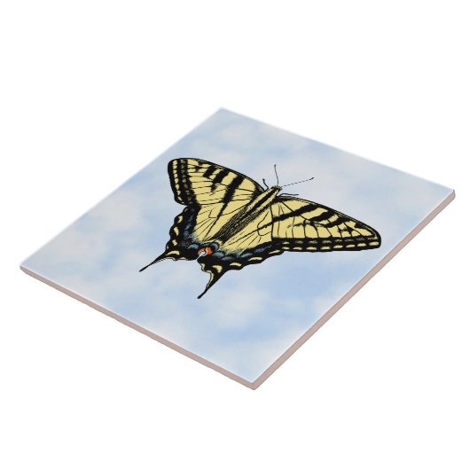 Yellow Swallowtail Butterfly on Blue Sky Custom Fliese (Seite)