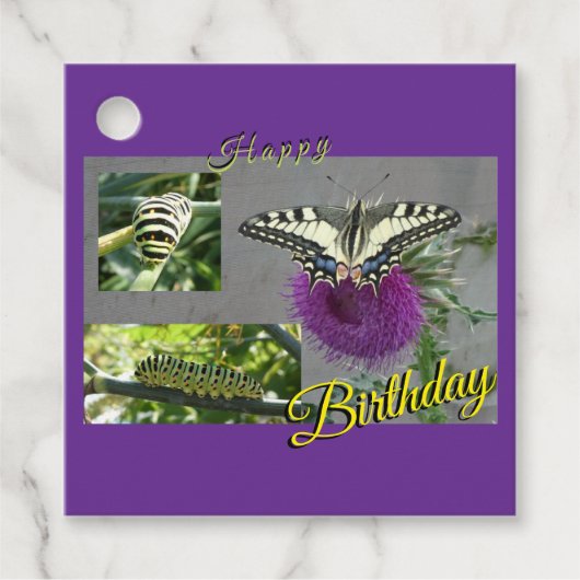 Yellow Swallowtail Collage Birthday Gift Tag Geschenkanhänger (Vorderseite)