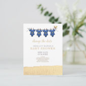 Yellow Swash Kleidung Baby Dusche ändern Datum Ankündigungspostkarte (Stehend Vorderseite)