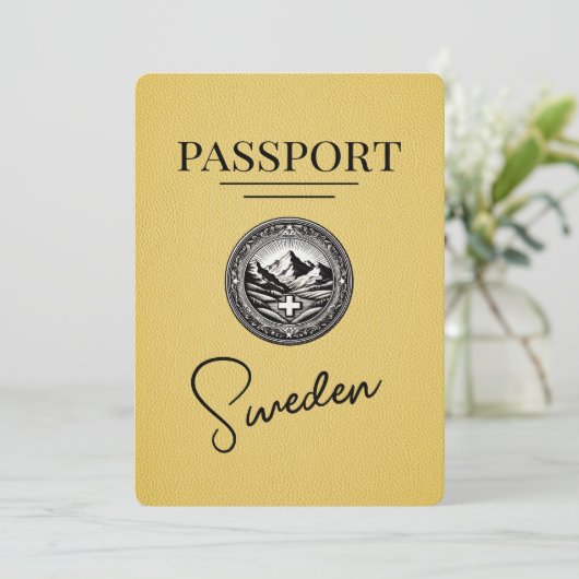 Yellow Sweden Passport Save the Date (Stehend Vorderseite)