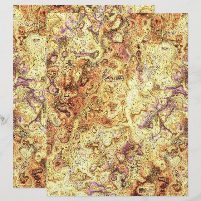 Yellow Swirly Marble Scrapbook Paper 2-Sided Page (Vorne/Hinten)