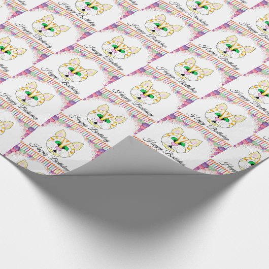 Yellow Tabby Cat Birthday Geschenkpapier (Ecke)