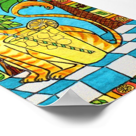 Yellow Tabby Cat & Glass of Lemonade Poster (Ecke)