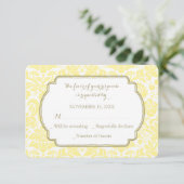 Yellow Tan Damask UAWG Wedding Card RSVP Karte (Stehend Vorderseite)