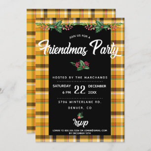 Yellow Tartan Kariert Friendsmas Party Einladung