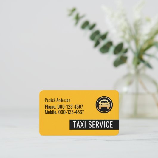 Yellow Taxi Black Tab Driving Visitenkarte (Stehend Vorderseite)