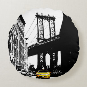 Yellow Taxi Brooklyn Nyc New York City Black Cross Rundes Kissen
