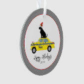 Yellow Taxi Cab Black Lab Happy Holidays Year Fun Ornament (Vorderseite)