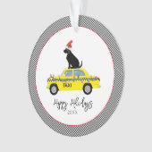 Yellow Taxi Cab Black Lab Happy Holidays Year Fun Ornament (Vorderseite)