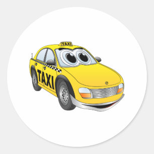 Yellow Taxi Cab Cartoon Runder Aufkleber