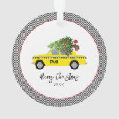 Yellow Taxi Cab Checkerboard Frohe Weihnachtsbaum Ornament (Rückseite)