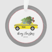 Yellow Taxi Cab Checkerboard Frohe Weihnachtsbaum Ornament (Vorderseite)