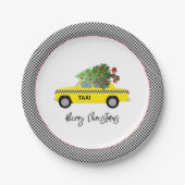 Yellow Taxi Cab Checkerboard Frohe Weihnachtsbaum Pappteller (Vorderseite)