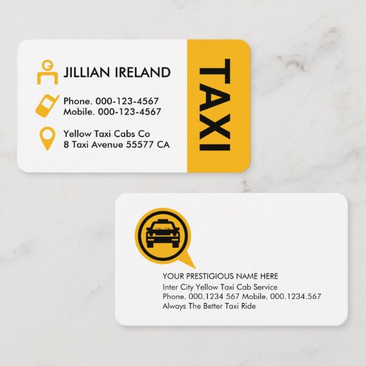 Yellow Taxi Cab Icons Driver Visitenkarte (Vorne/Hinten)
