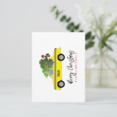 Yellow Taxi Cab Merry Christmas Tree NAME Holiday Postkarte (Stehend Vorderseite)