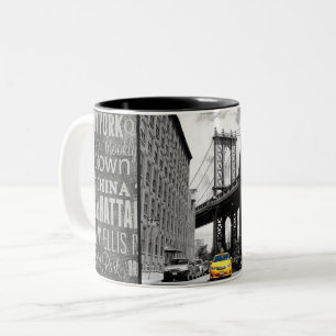 Yellow Taxi Cab von Manhattan Bridge New York City Zweifarbige Tasse