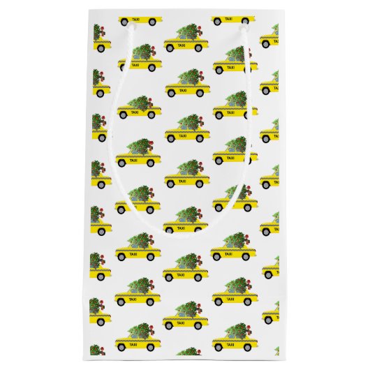 Yellow Taxi Cab Weihnachtsbaum Feierlicher Urlaub Kleine Geschenktüte (Vorderseite)