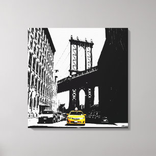 Yellow Taxi New York City Nyc Brooklyn Bridge Leinwanddruck
