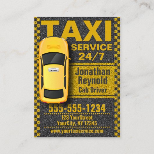Yellow Taxi Service Cab Treiber Visitenkarte (Vorderseite)