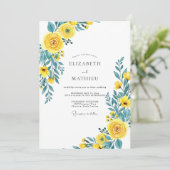 Yellow Teal Flourishing Spring Wedding Einladung (Stehend Vorderseite)