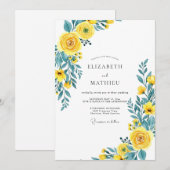 Yellow Teal Flourishing Spring Wedding Einladung (Vorne/Hinten)