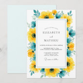 Yellow Teal Pristine Summer Wedding Einladung (Vorne/Hinten)