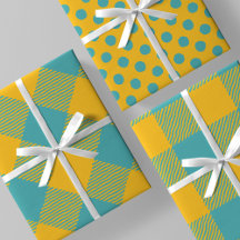 Yellow & Teal Squiggly Buffalo Plaid & Polka Dots