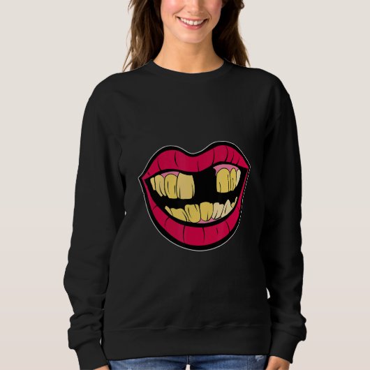 Yellow teeth with tooth gap kissing mouth for 90s  sweatshirt (Vorderseite)