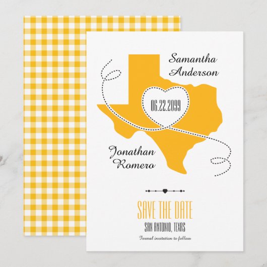 Yellow Texas Curling Ribbon Save The Date (Vorne/Hinten)