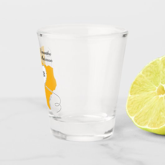 Yellow Texas Curling Ribbon Wedding Date Schnapsglas (Rechts)