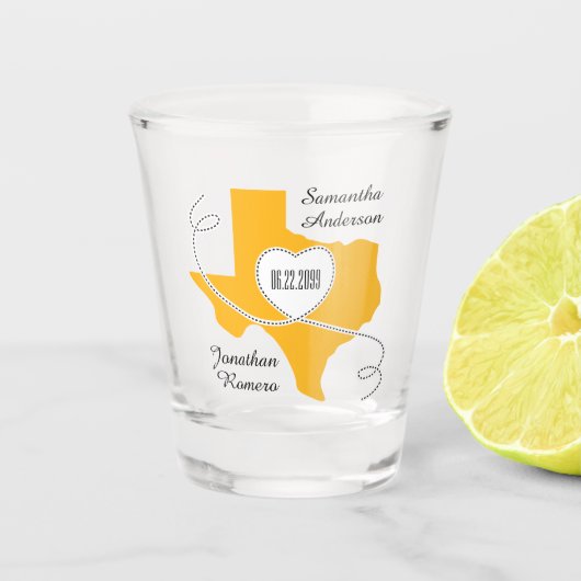 Yellow Texas Curling Ribbon Wedding Date Schnapsglas (Vorderseite)