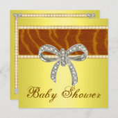 Yellow Tiger Diamond Bow Kinderdusche Einladung (Vorne/Hinten)