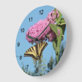 Yellow Tiger Frack auf Pink Butterfly Bush Fl Große Wanduhr (Winkel)
