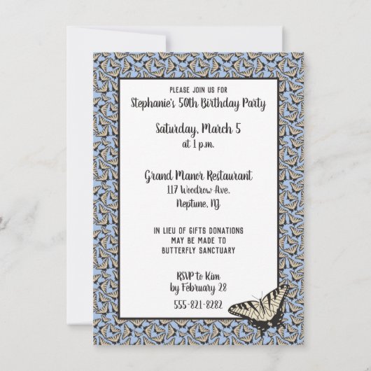 Yellow Tiger Frack Butterfly Illustration Einladung (Rückseite)