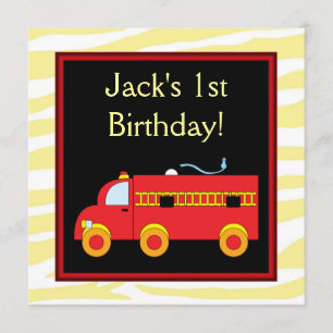 Yellow Tiger Red Fire LKW Junge 1. Geburtstag Part Einladung