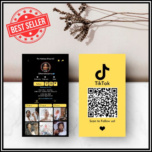 Yellow TikTok Social Media QR-Code Visitenkarte