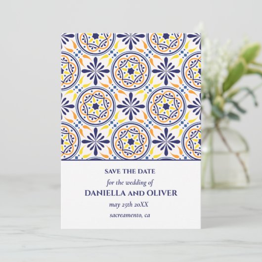 Yellow Tile Save the Date Einladung (Stehend Vorderseite)