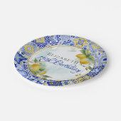 Yellow Tiles Lemons Citrus Gold Frame Pappteller (Schrägansicht)