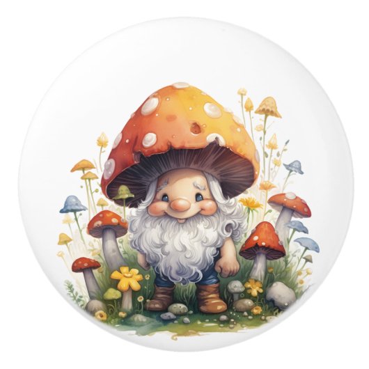 Yellow Toadstol Gnome Keramikknauf (Vorderseite)