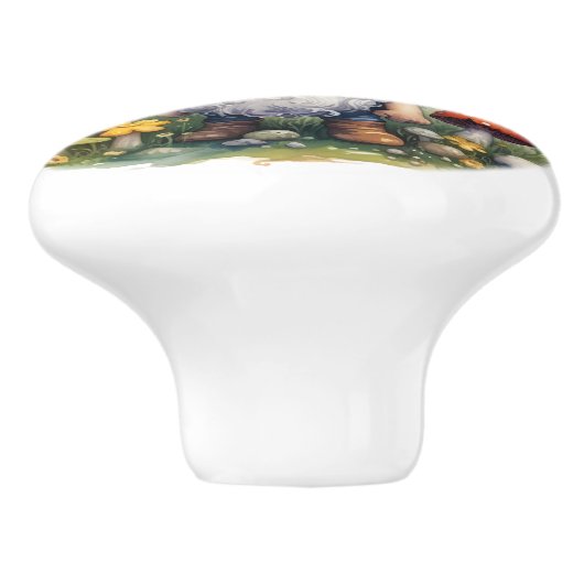 Yellow Toadstol Gnome Keramikknauf (Seitenansicht)