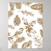 Yellow Toile Christmas Bird und Pine Poster (Vorne)