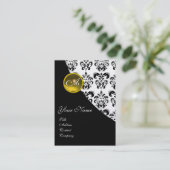 YELLOW TOPAZ BLACK DAMASK MONOGRAMM Gold metallisc Visitenkarte (Stehend Vorderseite)