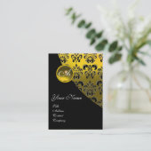 YELLOW TOPAZ BLACK DAMASK MONOGRAMM VISITENKARTE (Stehend Vorderseite)