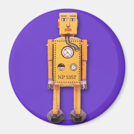Yellow Toy Robot Round Magnet