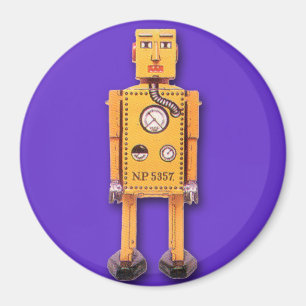 Yellow Toy Robot Round Magnet