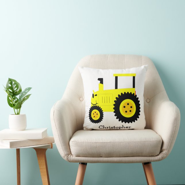 Yellow Tractor Design Personalised Kissen (Stuhl )