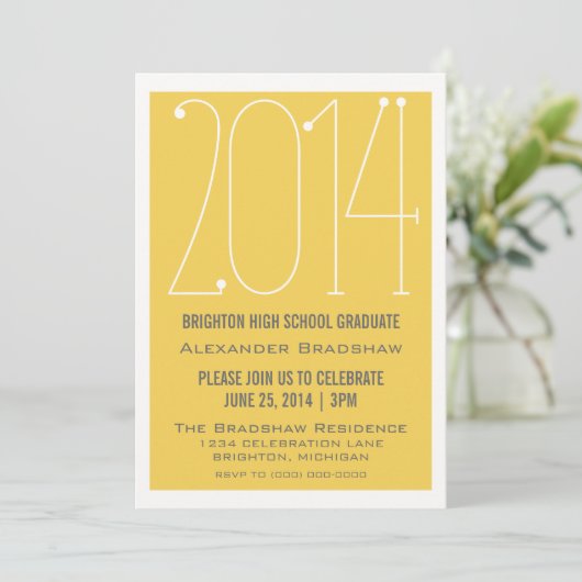Yellow Trendy 2014 Abschluss Einladung (Stehend Vorderseite)
