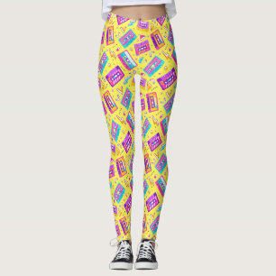 Yellow Trendy 80's mit Neon Cassette Tape Music Leggings