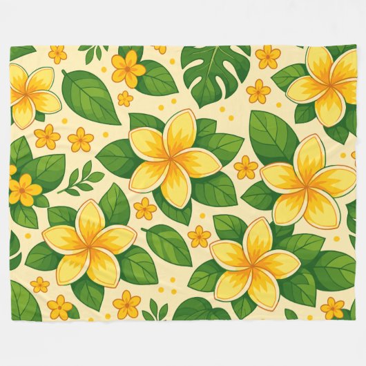 Yellow Tropical Flowers with Lush Green Leaves Fleecedecke (Vorderseite (Horizontal))